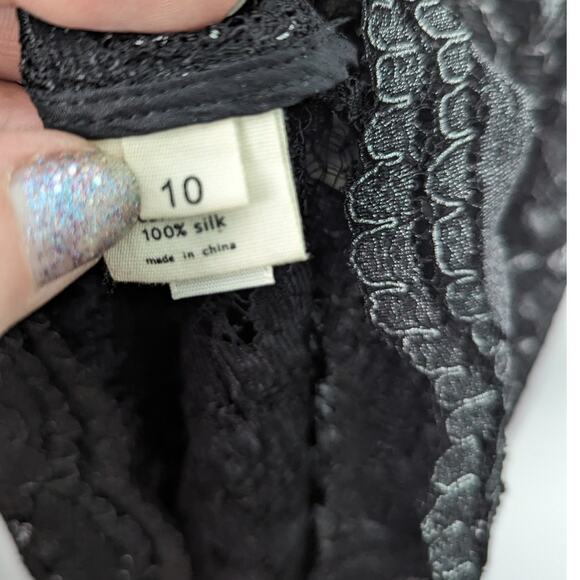 L’Agence Sheer Black Silver Lace Sheath Dress w/ Tan Silk Slip Short Sleeve 10 - Picture 6 of 11